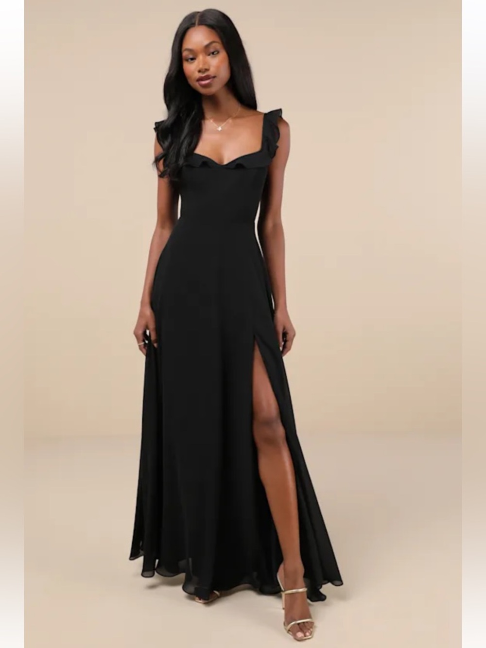 Lulu's Dreamy Admiration Black Ruffled Maxi Dress